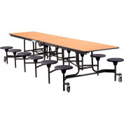 Table de cafétéria mobile NPS® avec tabourets, 145 « L x 59"W, plateau en chêne / tabourets noirs / cadre noir