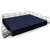 NPS® 16' x20' Stage Package, 32" Height, Blue Carpet, Black Shirred Pleat Skirting