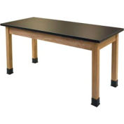 NPS Science Lab Table - Chemical Resistant Top - 48"L x 24"W x 36"H - Black w/ Oak Legs