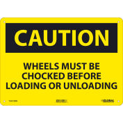 Global Industrial™ Caution Wheels Must Be Chocked Before Loading, 10x14, Rigid Plastic