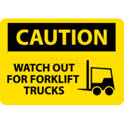 NMC C637RB OSHA Sign, Caution Watch Out For Fork Lift Trucks, 10" X 14", Yellow/Black