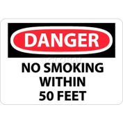 NMC D124RB OSHA Sign, Danger No Smoking Within 50 Feet, 10" X 14", White/Red/Black