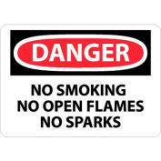 NMC D458PB OSHA Sign, Danger No Smoking No Open Flames No Sparks, 10" X 14", White/Red/Black