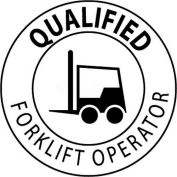 NMC HH17 Hard Hat Emblem, Qualified Forklift Operator, 2" Dia., White/Black