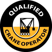 NMC HH58 Hard Hat Emblem, Qualified Crane Operator, 2" Dia., White/Yellow/Black
