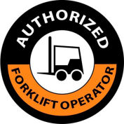 NMC HH63 Hard Hat Emblem, Authorized Forklift Operator, 2" Dia., Orange/Black