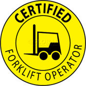 NMC HH67 Hard Hat Emblem, Certified Forklift Operator, 2" Dia., Yellow/Black
