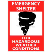 NMC M121RB Sign, Emergency Shelter For Hazardous Weather Conditions, 14" X 10", White/Red/Black