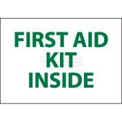 NMC M65PP Sign, First Aid Kit Inside, 3" X 5", White/Green
