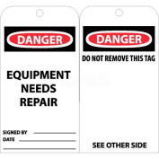 NMC RPT106 Tags, Equipment Needs Repair, 6" X 3", White/Red/Black, 25/Pk