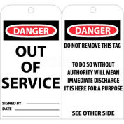 NMC RPT146 Tags, Out Of Service, 6" X 3", White/Red/Black, 25/Pk