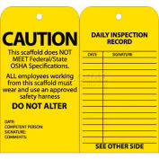 NMC SPT2 Tags, échafaudage Inspection W/oeillet, 6 "X 3", jaune, 25/Pk