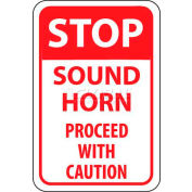 NMC TM70G Traffic Sign, Stop Sound Horn Proceed With Caution, 18" X 12", White/Red
