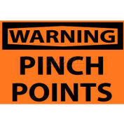 NMC W149AP OSHA Sign, Warning Pinch Points, 3" X 5", Orange/Black