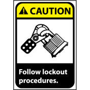 Caution Sign 14x10 Rigid Plastic - Follow Lock Out Procedures