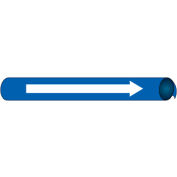 Marqueur de tuyau NMC™ préenroulé et à sangle, flèche de direction, s’adapte à plus de 10 « diamètre de tuyau, bleu