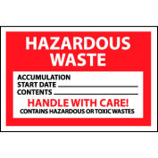 Hazardous Waste Paper Labels - Hazardous Waste Handle With Care, 500/Roll