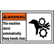 Graphic Machine Labels - Warning This Machine Starts Automatically, 5 Pack