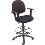 Boss Drafting Stool with Footring and Adjustable Arms -Fabric - Black
