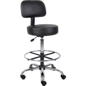 Interion® Medical Stool with Backrest and Footring - Vinyle - Noir