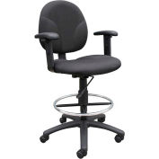 Boss Drafting Stool with Footring and Adjustable Arms -Fabric - Black