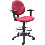 Boss Drafting Stool with Footring and Adjustable Arms - Fabric - Burgundy