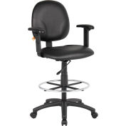 Interion® Drafting Stool with Arms and Footring - Vinyle - Noir