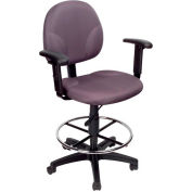 Boss Drafting Stool with Footring and Adjustable Arms -Fabric - Gray