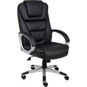 Boss® Executive Office Chairs w/ Arms, Leather & Metal, High Back, 20" - 23-1/2"H Seat, Black