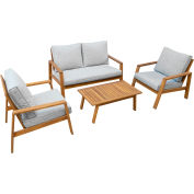 DUKAP® Saman FSC Wood 4 Piece Patio Set with Gray Cushions