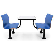 OFM Retro Bench Table with Center Support, 24" Stainless Steel Top, Blue Seats