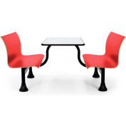 OFM Retro Bench Table with Center Support, 24" Stainless Steel Top, Red Seats