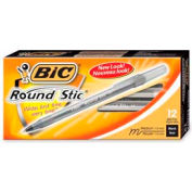 Bic® Round Stic Ballpoint Pen, Medium, Black Ink, Dozen