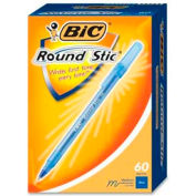 BIC® Round Stic, stylo à bille, moyenne, encre bleue, 60/boîte