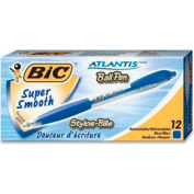 Bic® Atlantis Ballpoint Retractable Pen, Medium, Blue Barrel/Ink, Dozen