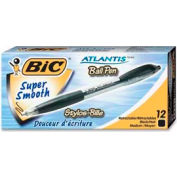 Bic® Atlantis Ballpoint Retractable Pen, Medium, Black Barrel/Ink, Dozen