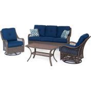 Hanover® Orleans 4 Piece All Weather Patio Set, Navy Blue/Gray