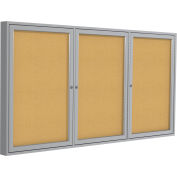 Tableau d’affichage fermé de Gand, 3 portes, 96 « L x 48 « H, cadre en liège naturel / argent