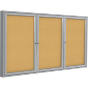 Tableau d’affichage fermé de Gand, 3 portes, 96 « L x 48 « H, cadre en liège naturel / argent