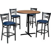 Premier Hospitality 36" Square Table & Barstools w/ Criss-Cross Back - Mahogany /Blue Vinyl
