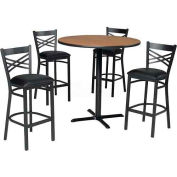 Premier Hospitality 36" Round Table & Barstools w/ Criss-Cross Back - Mahogany/Black Vinyl