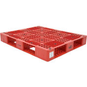 Palette empilable à pont ouvert, plastique, entrée à 4 voies, 47-3/8"x 39-1/2 », capuchon Stat de 8000 lb, rouge