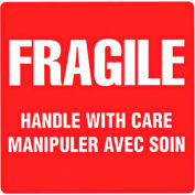 Étiquette de livraison bilingue « Fragile – Manipuler avec soin », 4 po x 4 po