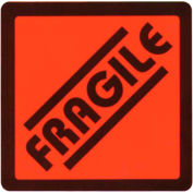 Étiquette d’expédition fragile - sur papier Fluorescent rouge - 2 625 "X 2,625" - bilingue