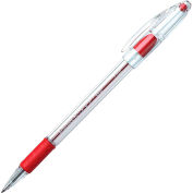 Pentel® RSVP Ballpoint Stick Pen, Fine, Clear Barrel, Red Ink, Dozen
