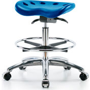 Interion® Polyurethane Tractor Stool With Foot Ring and Seat Tilt - Blue w/ Chrome Base