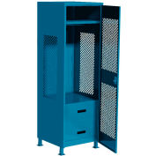 Global Industrial™ Welded Gear Locker W/2 Drawers, Perforated Door & Legs, 24"Wx24"Dx72"H, Blue
