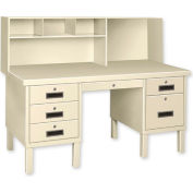 Global Industrial Double Pedestal Shop Desk W/ 6 Drawers, 60"W x 28"D, Gray
