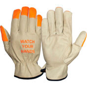 Grain Cowhide Driver Gloves with Keystone Hi-Vi Orange Tips, Size XL