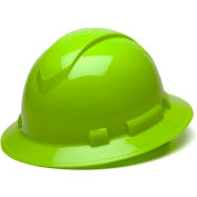 Ridgeline Full Brim Hard Hat, Hi-Vis Lime, Full Brim 4-Point Ratchet Suspension - Pkg Qty 12